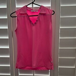 Lady Hagen Sleeveless Collared V-Neck Tank - Bright Pink